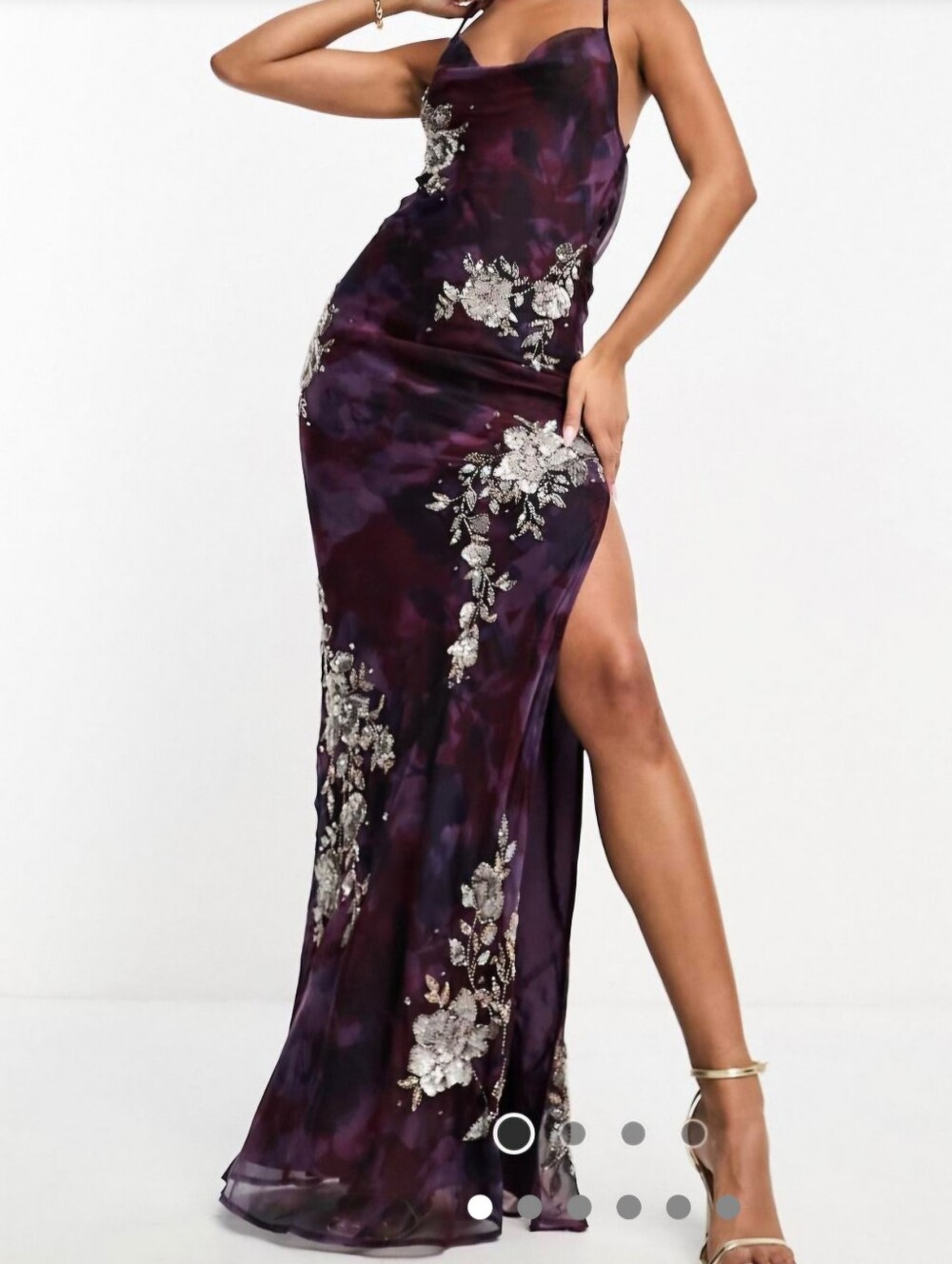 ASOS Design Purple Floral Sequin Maxi Dress